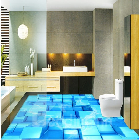 Murales de suelo 3D antideslizantes e impermeables de PVC con cubos de cuadros azules