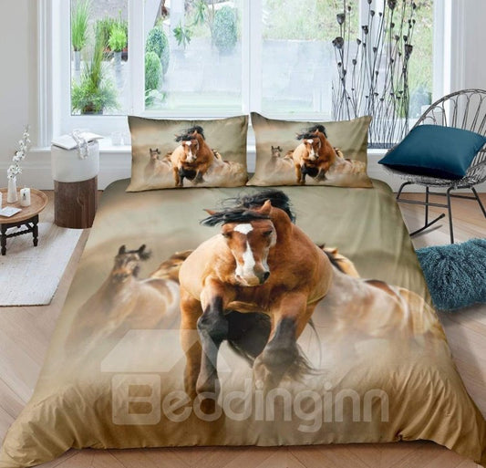 3D Running Horses Digital Printing 5-Piece Comforter Set / Bedding Set