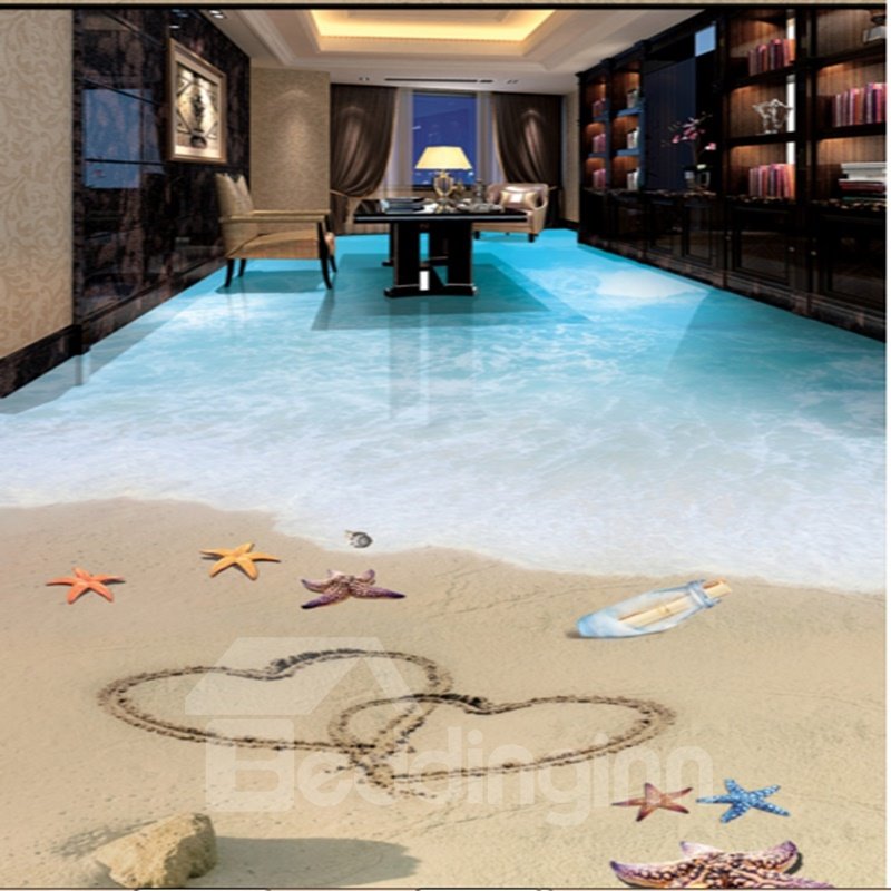 Heart Prints on the Sandbeach 3D Waterproof Floor Murals