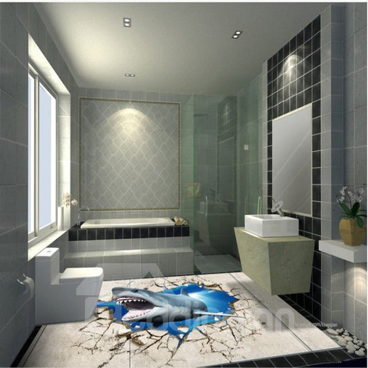 Fearsome Vivid Shark in on the Broken Floor Pattern Waterproof 3D Floor Murals