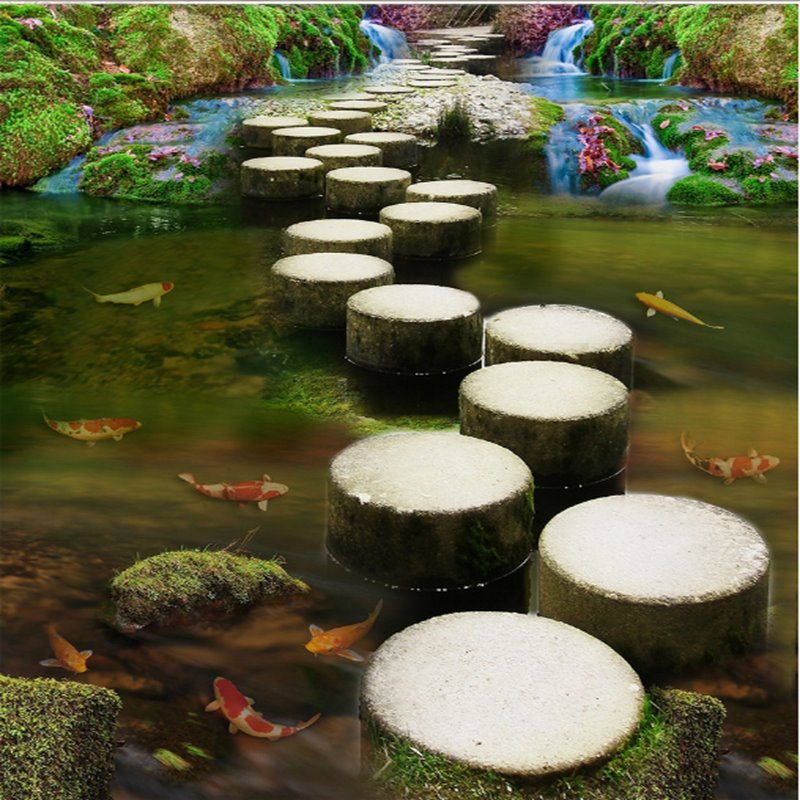 Natural Stone Path Through the River Pattern Waterproof Splicing 3D Floor Murals