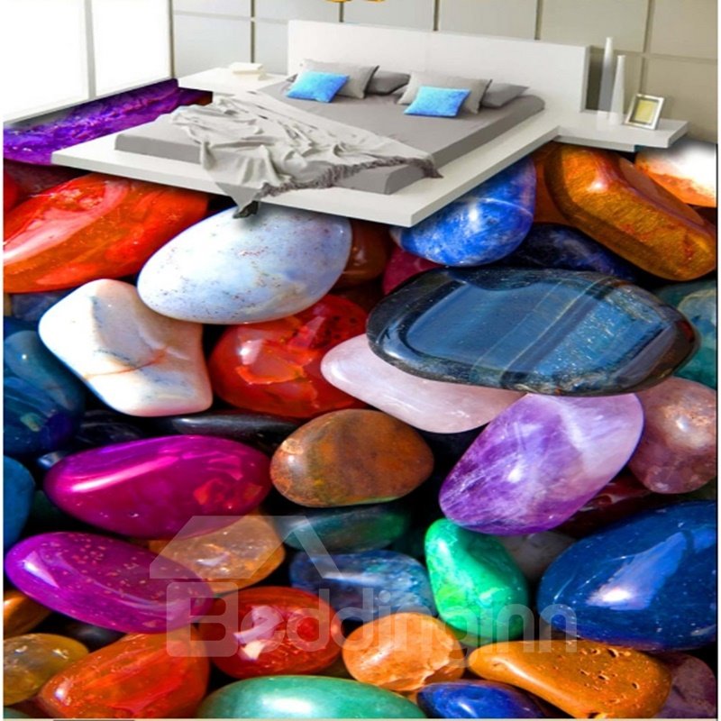 Ausgefallene, farbenfrohe Kieselsteine, dekorative, wasserfeste 3D-Bodenwandbilder für zu Hause