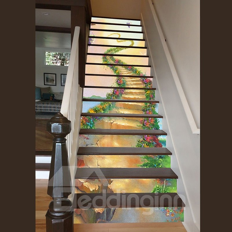 Pegatinas 3D para escalones de escalera, diseño único y vivo, patrón de escalera al cielo, empalme impermeable