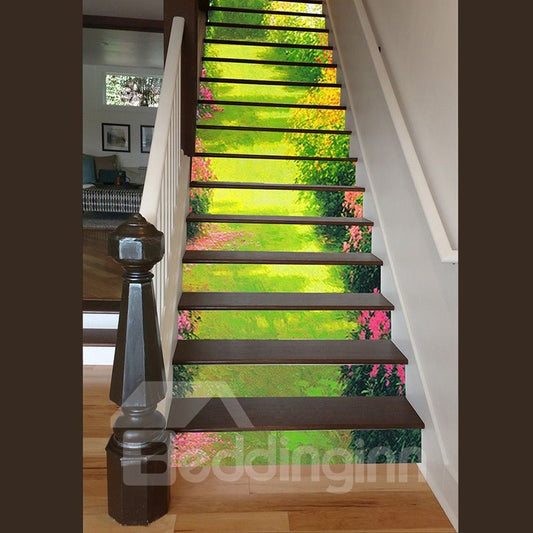 Pegatinas decorativas impermeables para escalones de escalera 3D, estilo rural natural, paisaje de jardín