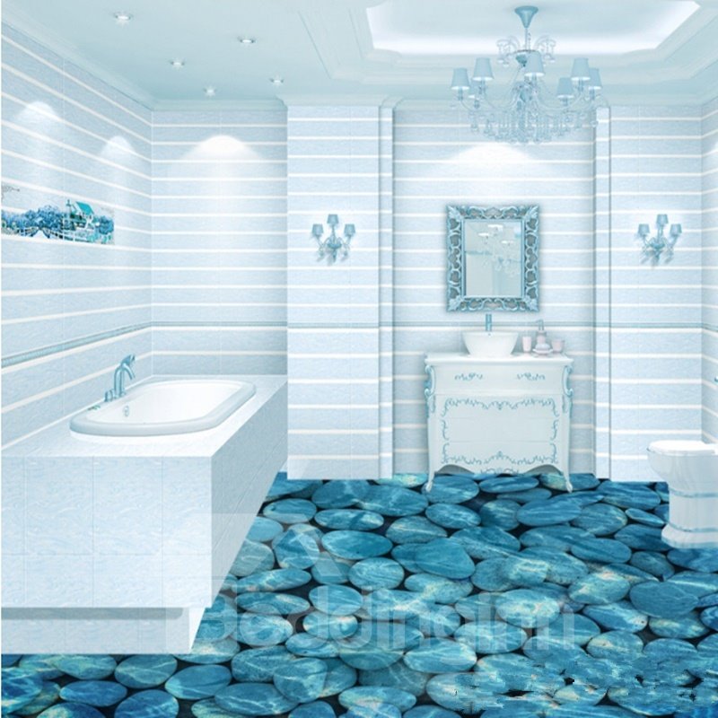 Blaue Kieselsteine ​​im klaren Wasser, dekorative, wasserfeste 3D-Blumensets für Zuhause