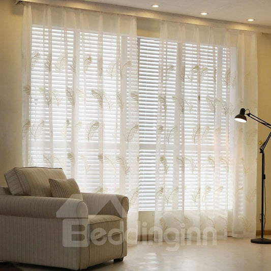 White Feather Embroidery Custom Sheer Curtain