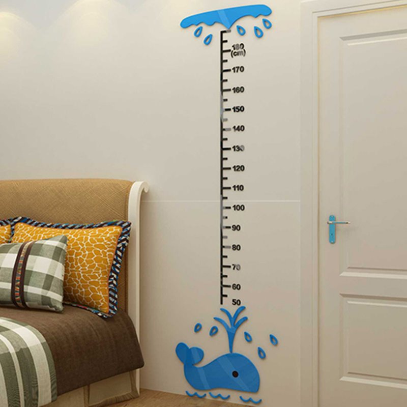Divertida decoración linda de ballenas, pegatinas de pared 3D con diseño de medición de altura para niños