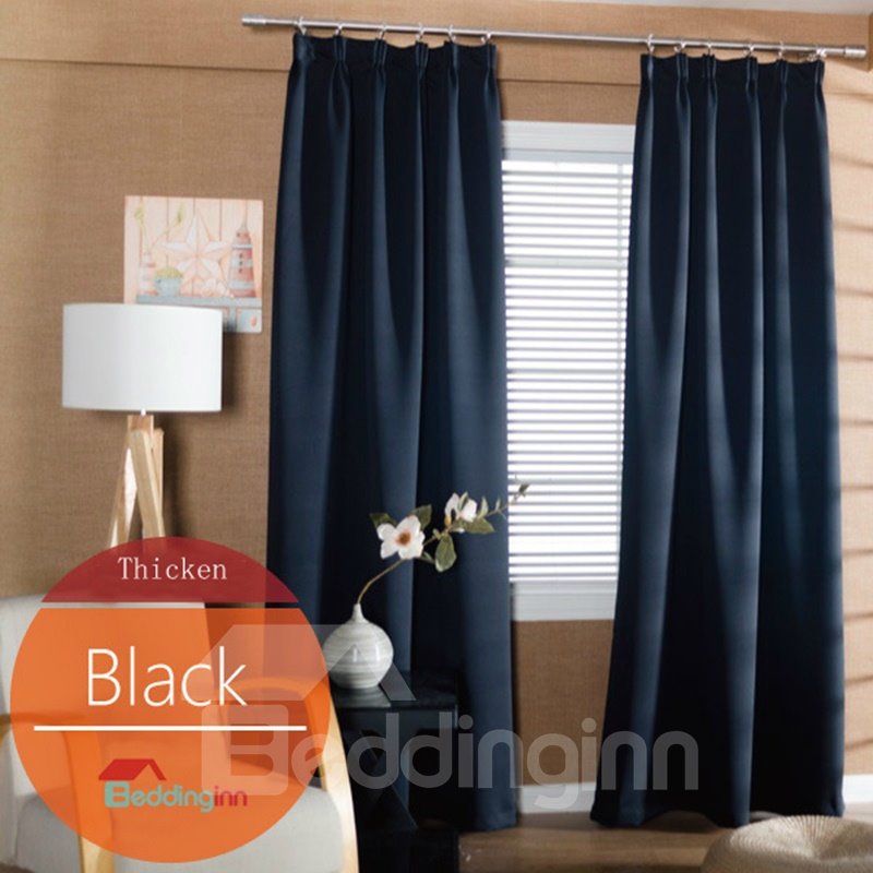 Concise Solid Black Polyester Blackout Custom Curtain