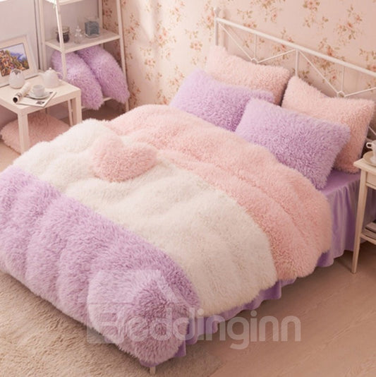 4-teilige Bettwäsche-Sets/Bettbezug aus weichem Samt im edlen Farbblock-Stil