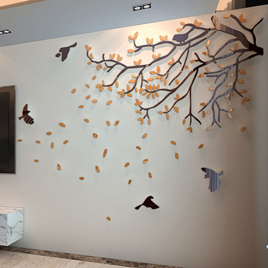 Orange Tree and Birds Acrylic Sturdy Waterproof Eco-friendly Removable 3D Wall Stickers