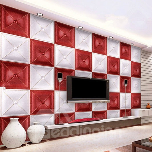 Gorgeous Decorative White and Red Three-dimensional Plaid Pattern Wall Murals