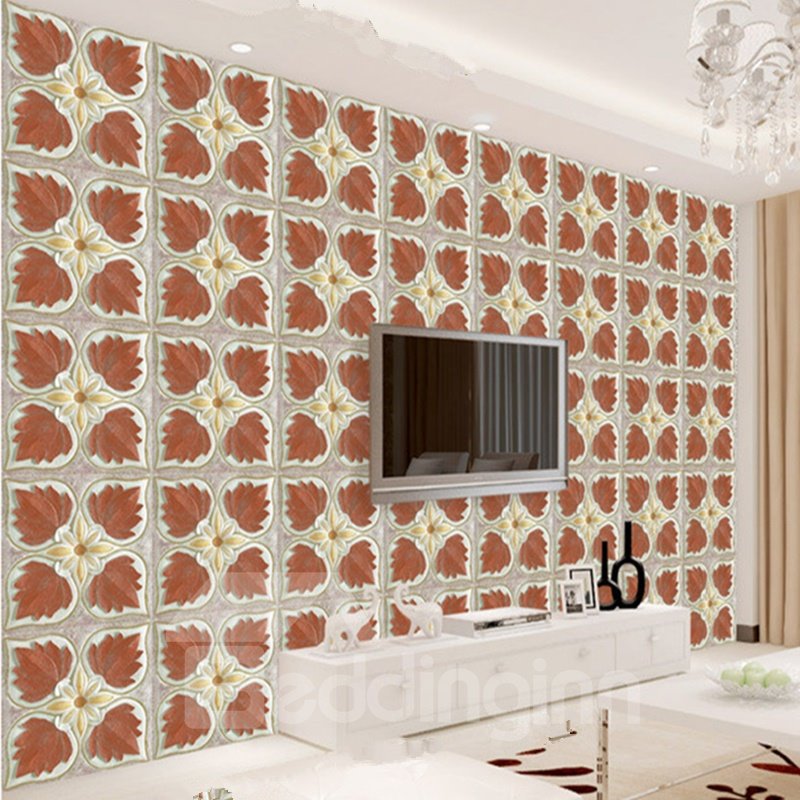 Natural Creative Square Leaves Plaid Pattern Home Decorative Wall Murals