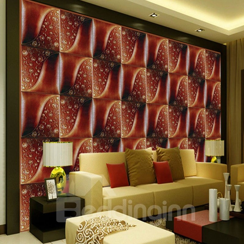 Murales de pared decorativos para sala de estar con patrón de cuadros rojos de diseño cálido