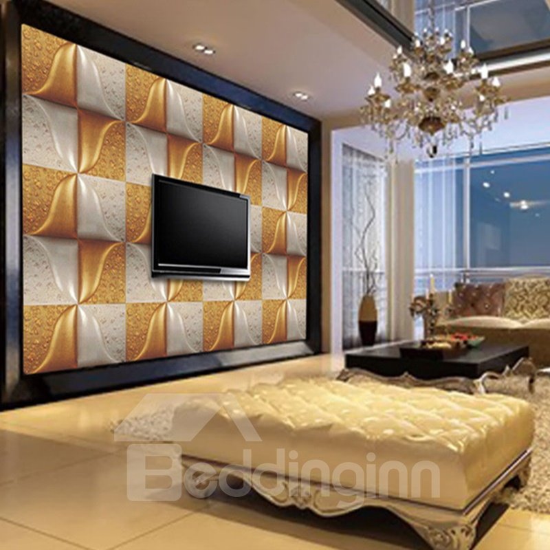 Vivid White and Golden Plaid with Water Drops Decoration Wall Murals
