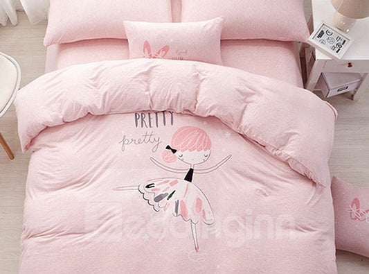 Entzückendes 4-teiliges Bettbezug-Set aus Baumwolle mit rosa Mädchenmuster