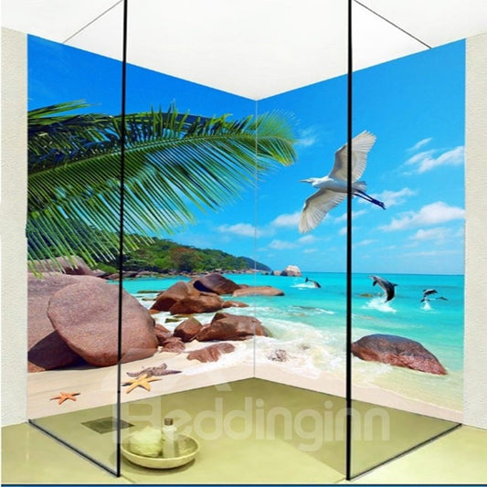 Wasserdichte 3D-Badezimmer-Wandbilder mit blauem Himmel und Meereslandschaftsmuster