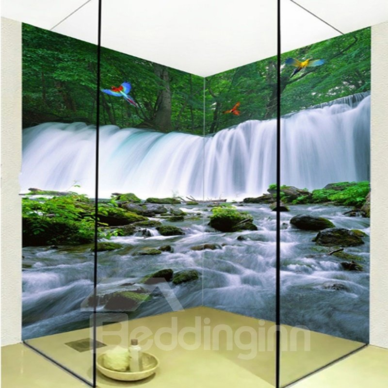 Murales de pared de baño 3D impermeables con hermosos paisajes de cascadas de estilo americano