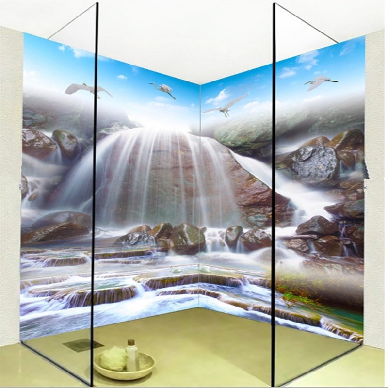 Wasserdichte 3D-Badezimmer-Wandbilder mit prächtigem Wasserfallmuster-Design