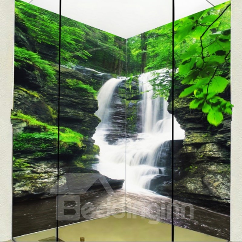 Fabulosos murales de pared para baño 3D impermeables con patrón de cascadas entre montañas