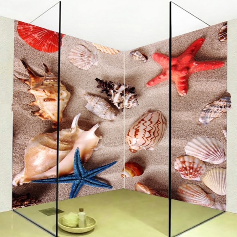 Prácticos murales de pared de baño 3D impermeables con patrón de estrellas de mar y caracolas