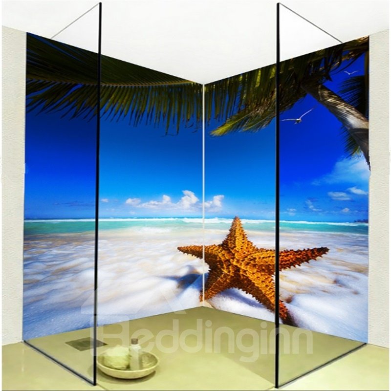 Murales de pared para baño 3D con patrón de paisaje costero hermoso y pausado