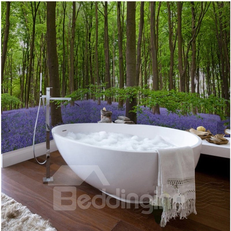 Moderne, modische, wasserdichte 3D-Badezimmer-Wandbilder mit grünem Waldmuster