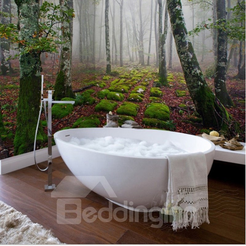 Fantastische, lebendige Waldlandschaftsmuster, wasserfest, zusammengefügte 3D-Badezimmer-Wandbilder