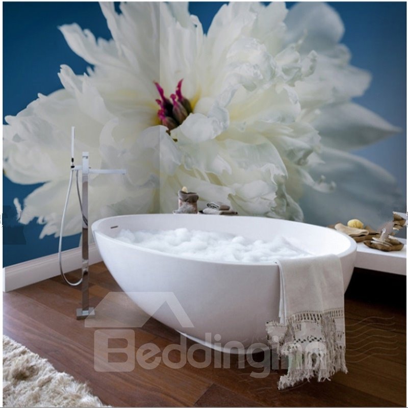 Murales de pared de baño impermeables 3D Paeonia blanca