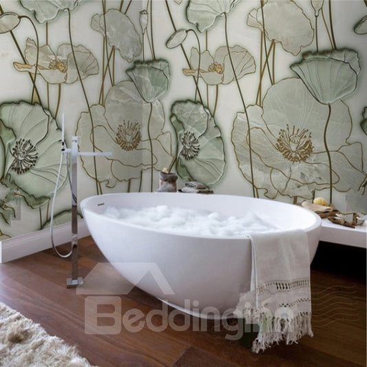 Wasserdichte 3D-Badezimmer-Wandbilder im klassischen, einfachen Stil mit Lotusblättern