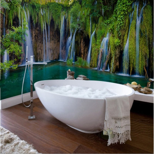 3D-Wasserfälle, Waldlandschaft, PVC, wasserdicht, feuchtigkeitsbeständig, robust, umweltfreundlich, Badezimmer-Wandbilder