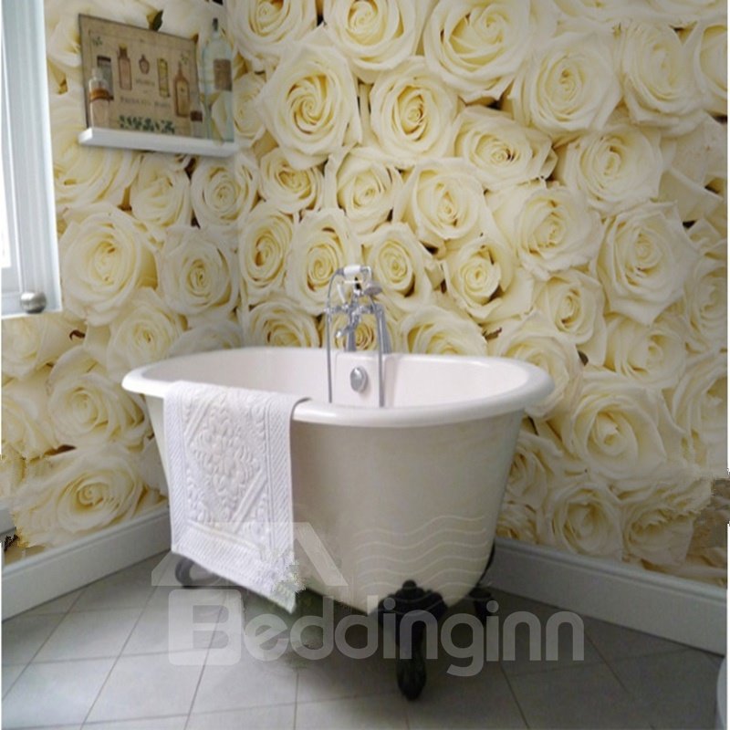 Murales de pared de baño 3D impermeables con diseño romántico de rosas de champán