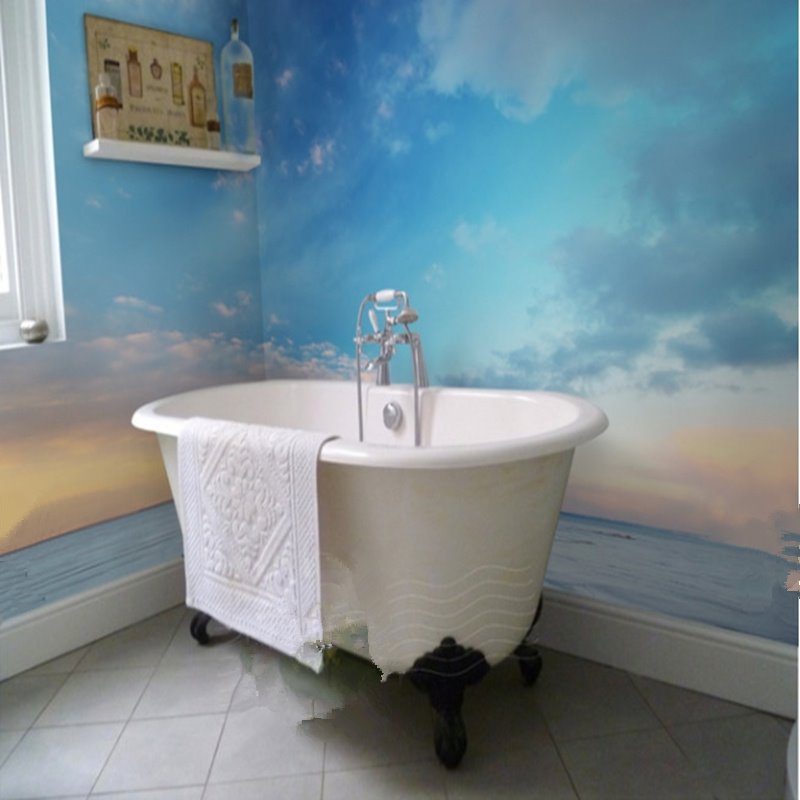 Murales de pared de baño impermeables 3D con cielo y mar al atardecer
