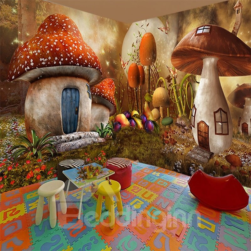 Kreative 3D-Wandbilder mit Pilzhaus-Naturlandschaftsmuster