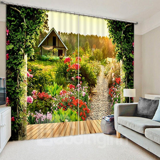 Schöne Landschaft des Gartendruck-Polyester-individueller Schlafzimmer- und Wohnzimmer-3D-Vorhang