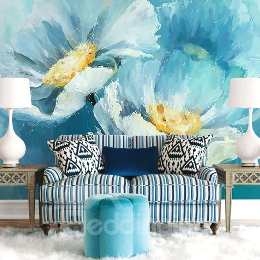 Blue Elegant Style Flowers Pattern Waterproof Splicing 3D Wall Murals