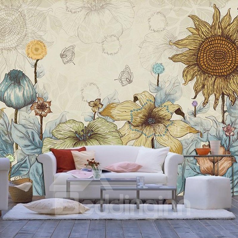 Dekorative wasserdichte 3D-Wandbilder mit Sonnenblumenmuster im einfachen Stil