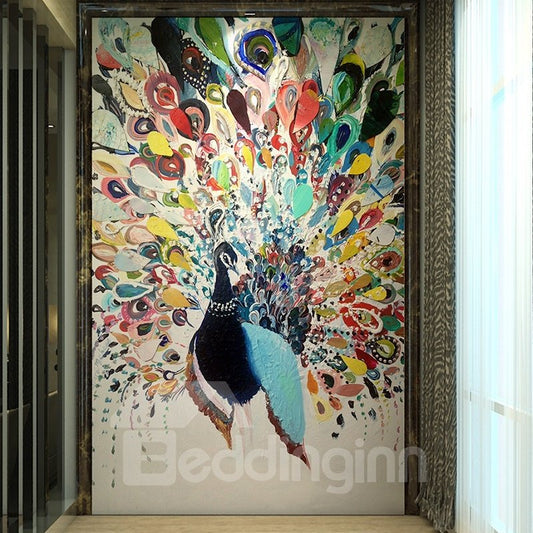 Colorful Peacock Pattern PVC Waterproof and Durable 3D Wall Murals
