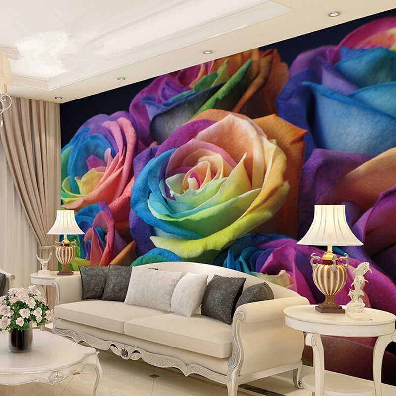 Murales de pared 3D con empalme impermeable y patrón de rosas de colores románticos