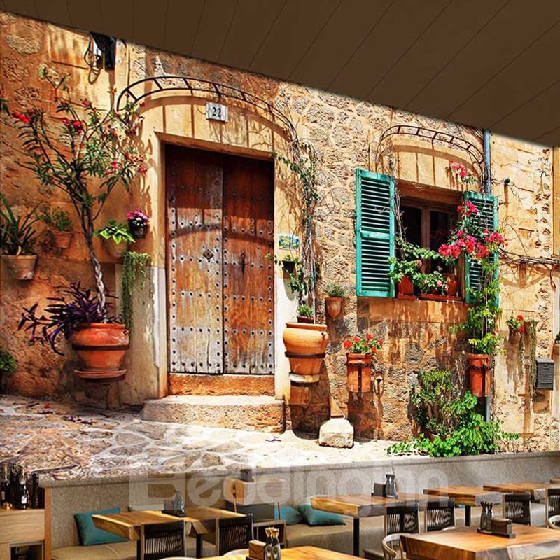 Murales de pared 3D con empalme impermeable con patrón de casa de estilo europeo clásico