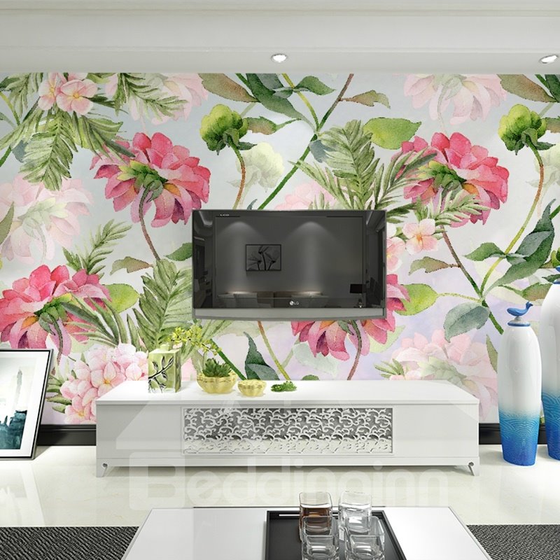Murales de pared 3D impermeables con estampado de flores hermosas decorativas