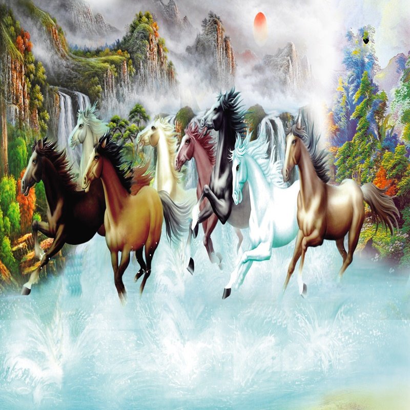 Fancy Beautiful Natural Scenery and Horses Pattern Waterproof 3D Wall Murals