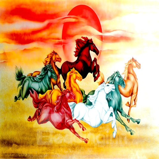 3D Colorful Running Horses Pattern PVC Waterproof Sturdy Self-Adhesive Wall Murals