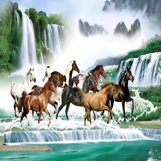 Murales de pared 3D impermeables con patrón de caballos y paisajes naturales súper geniales