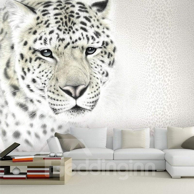 Murales de pared 3D con empalme impermeable y diseño de patrón de leopardo de estilo simple blanco