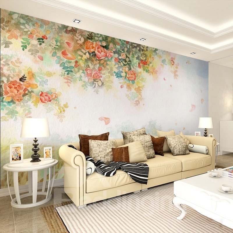 Murales de pared 3D impermeables decorativos para el hogar con patrón de flores hermosas frescas