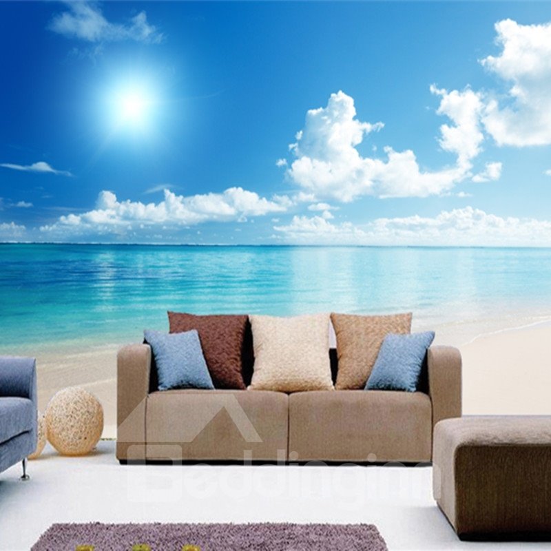 Blue Sky and Sea Scenery Pattern PVC Waterproof and Durable 3D Wall Murals