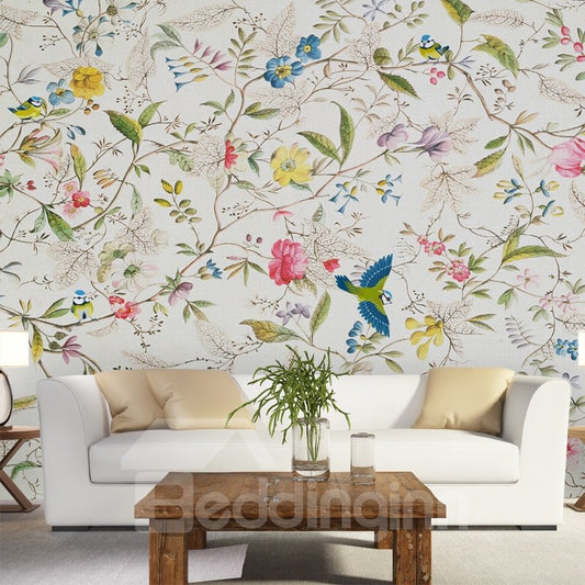Atractivos murales de pared 3D impermeables con estampado de flores y ramas de árboles