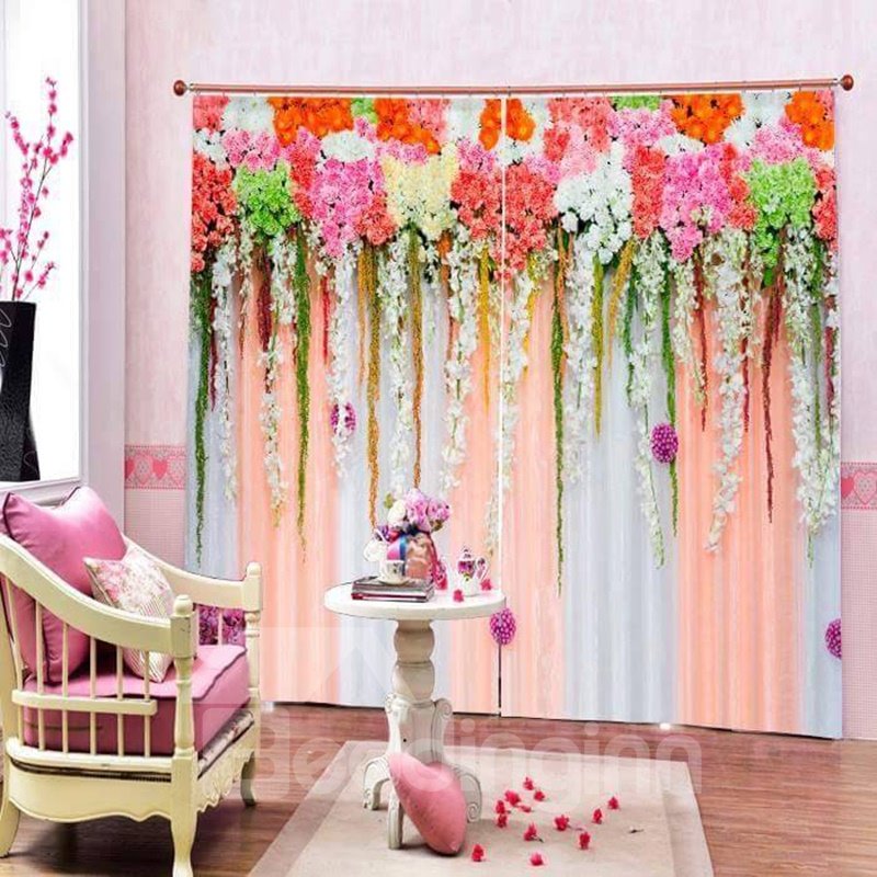 Cortina personalizada 3D con estampado de pared de flores románticas para sala de estar y dormitorio