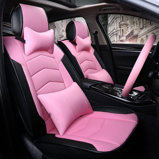 Girly Charming Pink Color Attractive Sport Design Durable PVC Material Universal Five Car Seat Cover