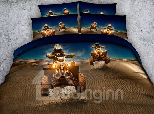 Carreras de coches en el desierto Impreso Poliéster Juegos de cama / Fundas nórdicas de 4 piezas 3D